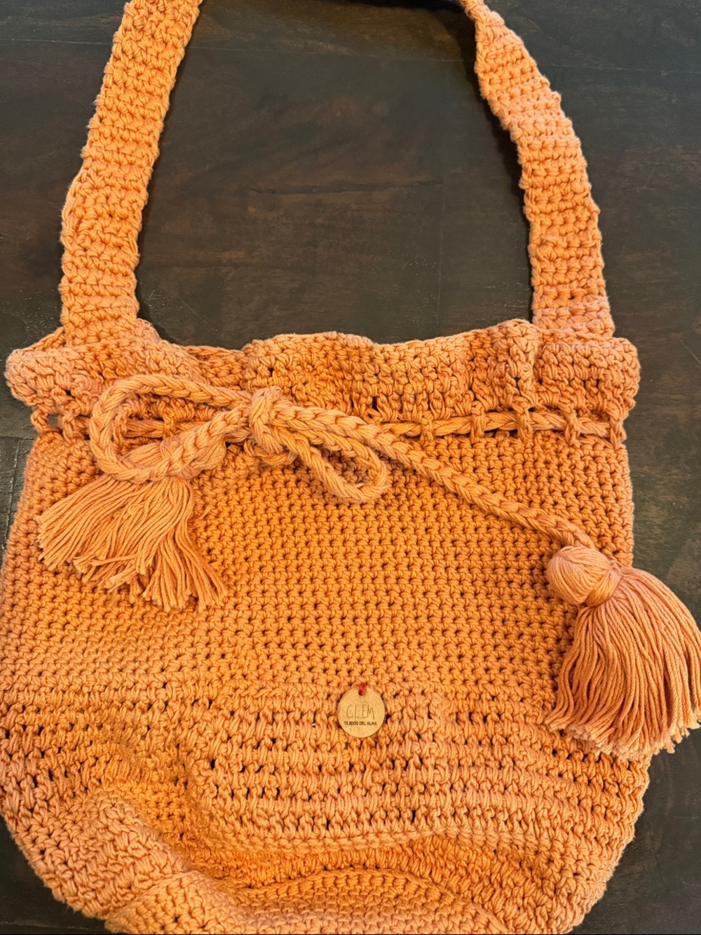 Boho Crochet Orange Shoulder Bag with Tassel Detail